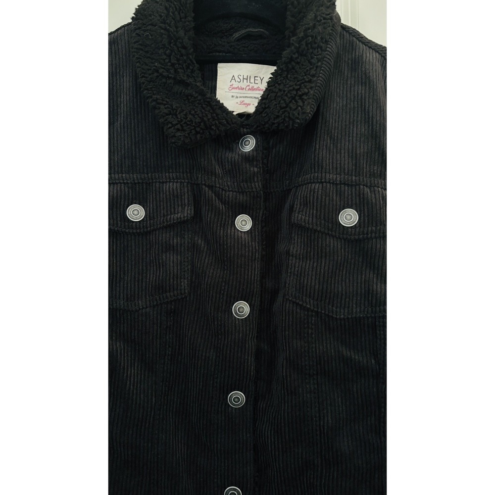 Ashley By 26 International Black Corduroy Jacket with Black Sherpa Collar Large - Picture 2 of 16